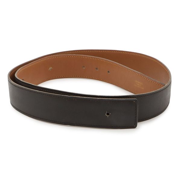 Hermes Belt Reversible Leather Dark Brown Brown Natural #90 Marked P Missing - Picture 1 of 6